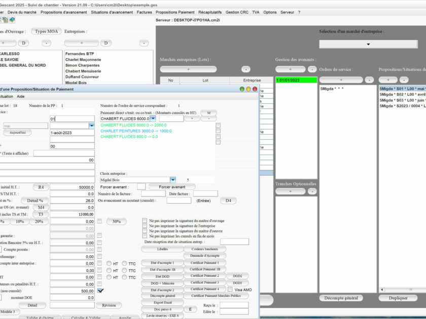 Capture du logiciel Gescant Mac et PC version 21.09 montrant l’amélioration de la différenciation entre cotraitants et sous-traitants dans les situations pour le suivi de chantier en maîtrise d’œuvre