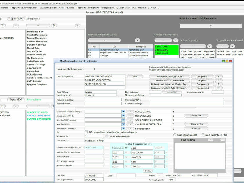 Capture du logiciel Gescant Mac et PC version 21.07 illustrant l’amélioration de la gestion multi-TVA des lots pour le suivi de chantier en maîtrise d’œuvre