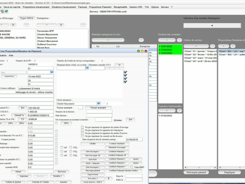 Capture du logiciel Gescant Mac et PC version 21.07 illustrant l’amélioration de la récupération du numéro de marché pour les situations dans le cadre du suivi de chantier en maîtrise d’œuvre