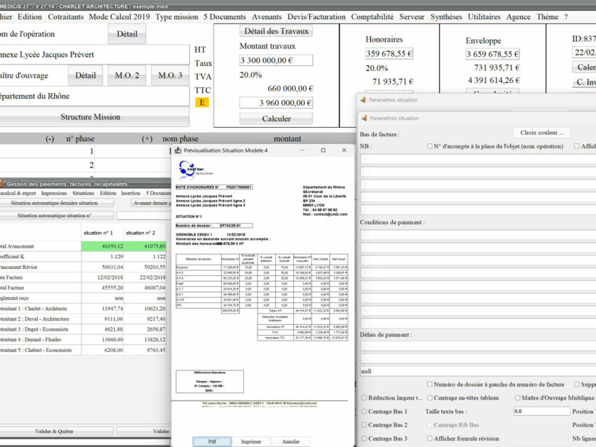 Capture du logiciel Médicis Mac et PC version 27.14 montrant les améliorations du modèle 4 des situations pour la maîtrise d’œuvre