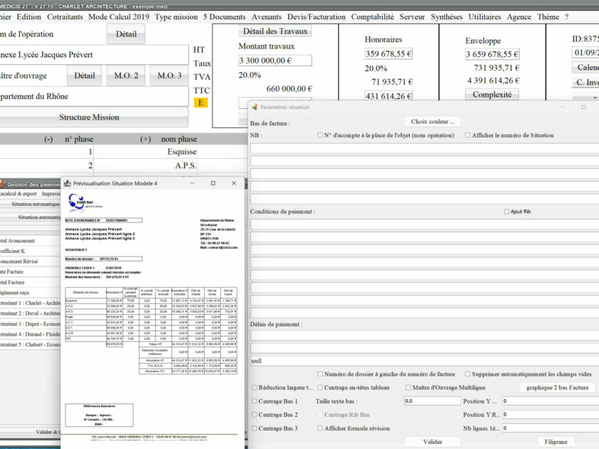 Capture du logiciel Médicis Mac et PC version 27.15 illustrant les améliorations de la gestion des cotraitants dans le modèle 4 des situations pour la maîtrise d’œuvre